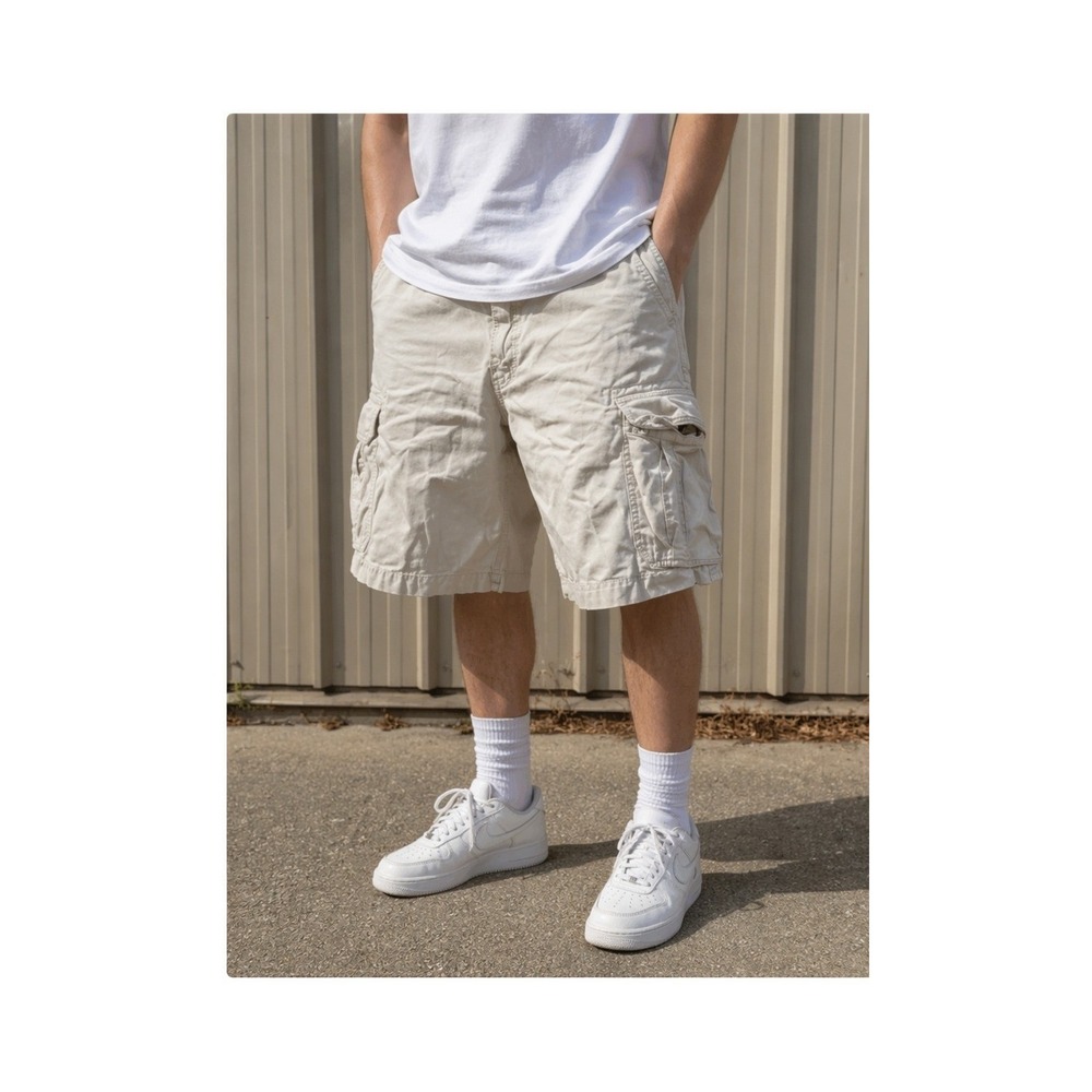 American Eagle Cargo Shorts Mens 36 Khaki Y2K 90s Baggy Utility Workwear